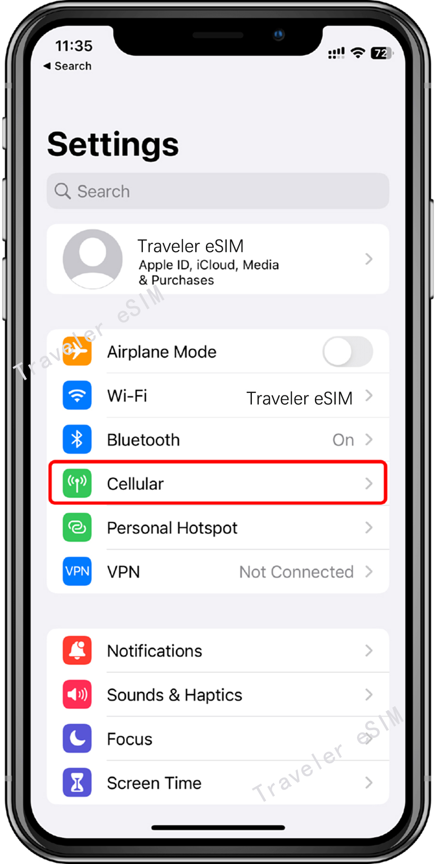 Go to Settings and tap Cellular
