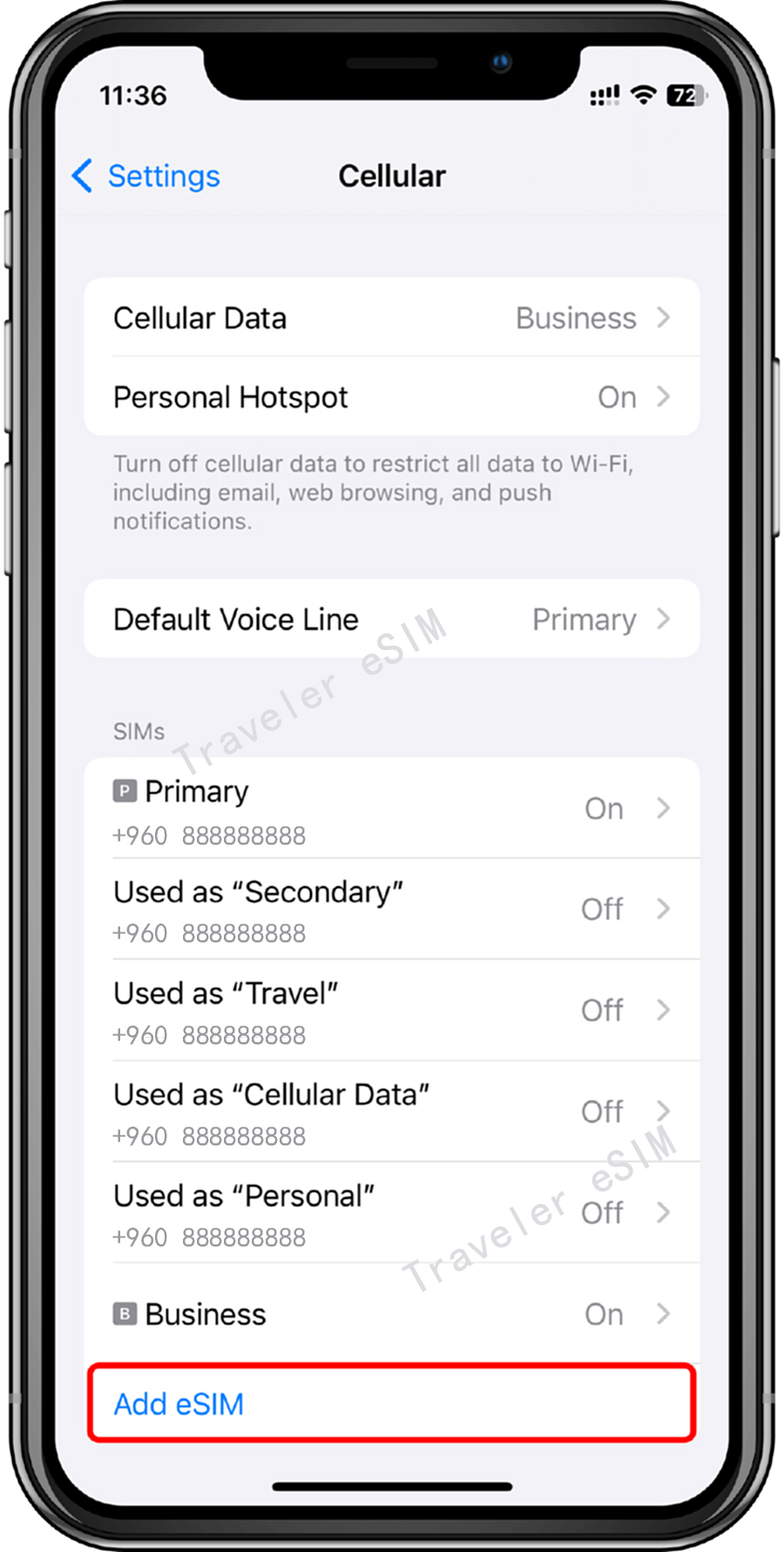 Tap Add eSIM or Set Up Cellular Number